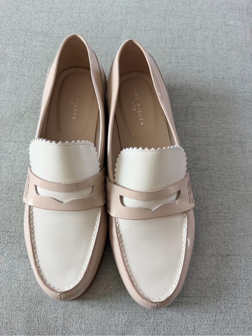 Marc Fisher Two-Tone Cream & Blush Penny Loafers NWOT 9.5